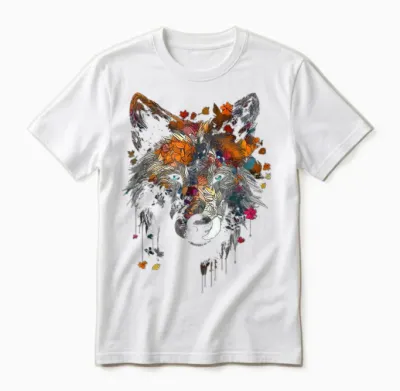 Wolf Herbst Blätter - Blaue Augen - Tier Kunst Motiv Wolf Unisex T-Shirt - White