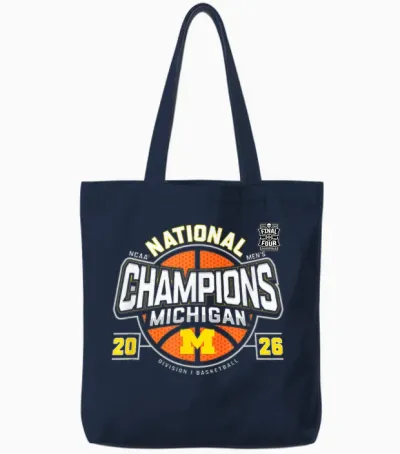 Michigan Wolverines National Champs 2026 Men's Basketball Tote Bags - Navy