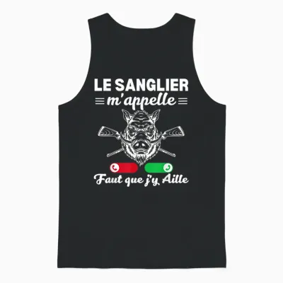 The Boar Calls Me Faut Que J'y Aille Hunter Boar Unisex Tank Top - Black