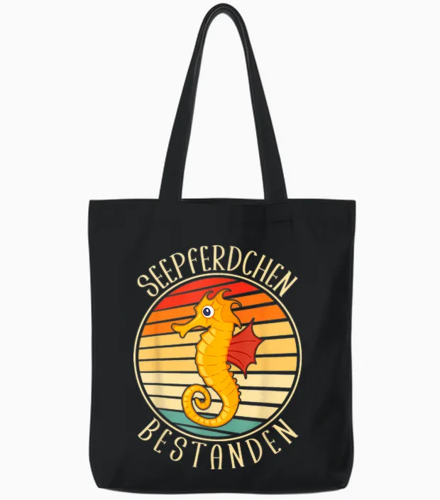 Seepferdchen Bestanden Frühschwimmer Abzeichen Tote Bags in Black