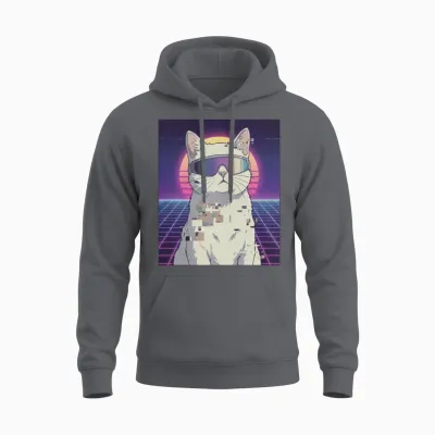 Retro Neon Cat Unisex Hoodie - Charcoal