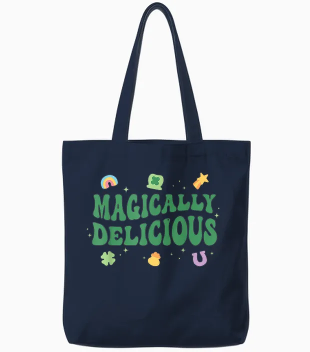 Magically Delicious Lucky Charms Groovy St Patricks Day Tote Bags in Navy