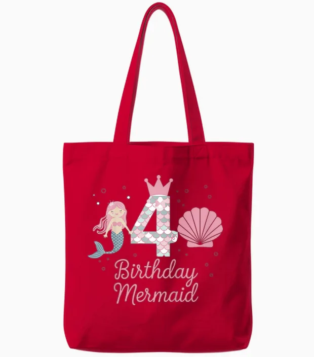 4. Geburtstag Meerjungfrau Mädchen 4 Jahre Alt Tochter Kind Tote Bags in Red