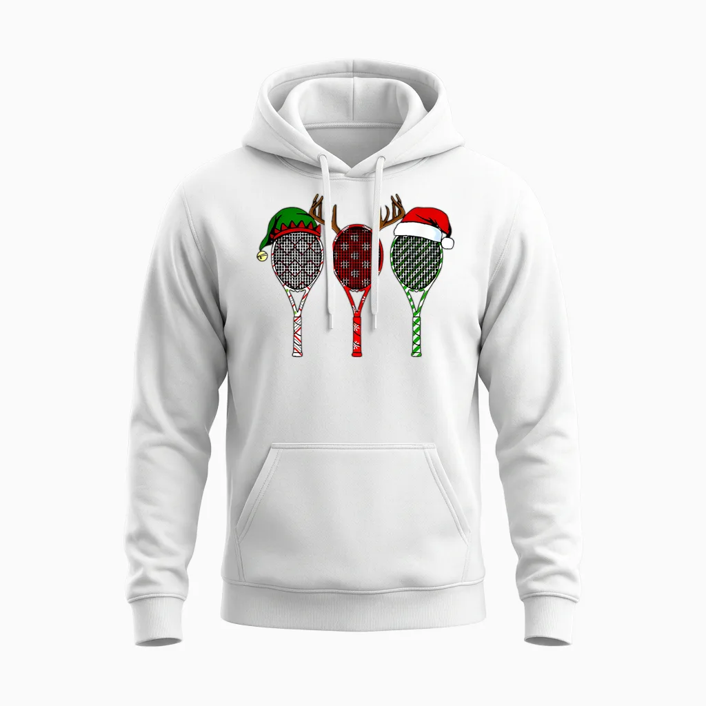 Tennis Merry Chistmas 3 Tennis Racket Christmas Unisex Hoodie in White