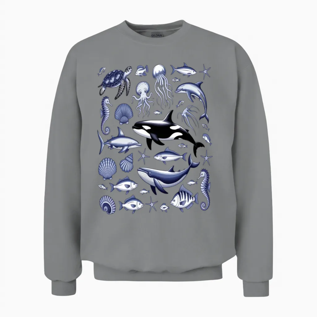 Underwater Marine Life Illustration Unisex Sweatshirt in Sport Grey