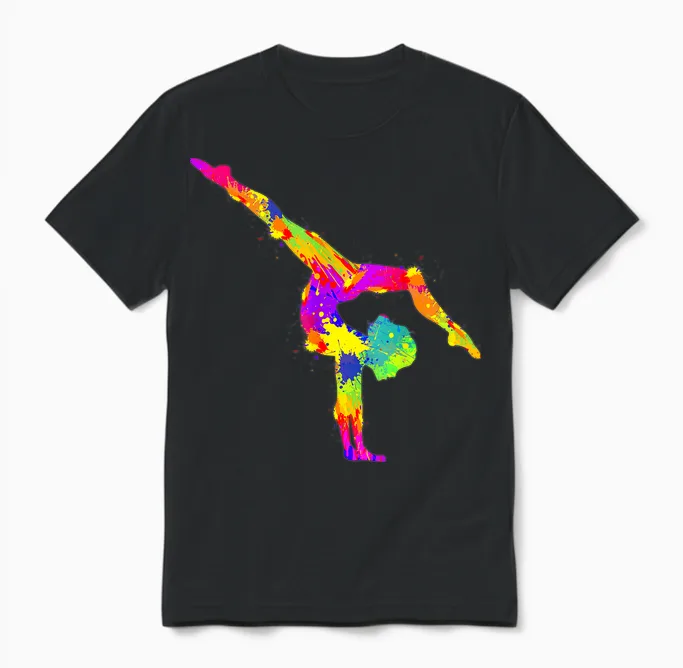 Gymnastics Women's Girls' Children's T-Shirt, Black Unisex T-Shirt in Black