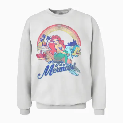 Disney Little Mermaid Retro Rainbow Pastel Graphic Unisex Sweatshirt - White