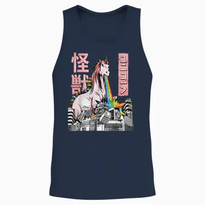 Japanese Kaiju Clothes - Japanische Kleidung: Kaiju Unicorn Japanese Monster Anime Merch Manga T-Shirt (black, Small, Unisex, Short Sleeve, T-Shirt, Anime, Casual, Men, Boys) Unisex Tank Top - Navy