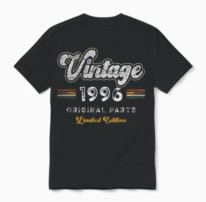Vintage 1996 Original Parts 29th Birthday Unisex T-Shirt in Black
