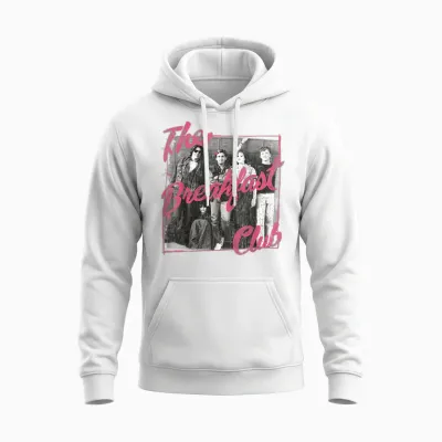 Breakfast Club Pink Text Group Photograph T-Shirt Small Unisex Hoodie - White