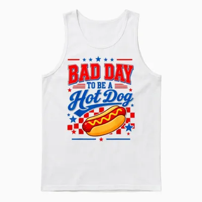 Bad Day to Be a Hot Dog Patriotic Fourth of July Design Unisex Tank Top - White