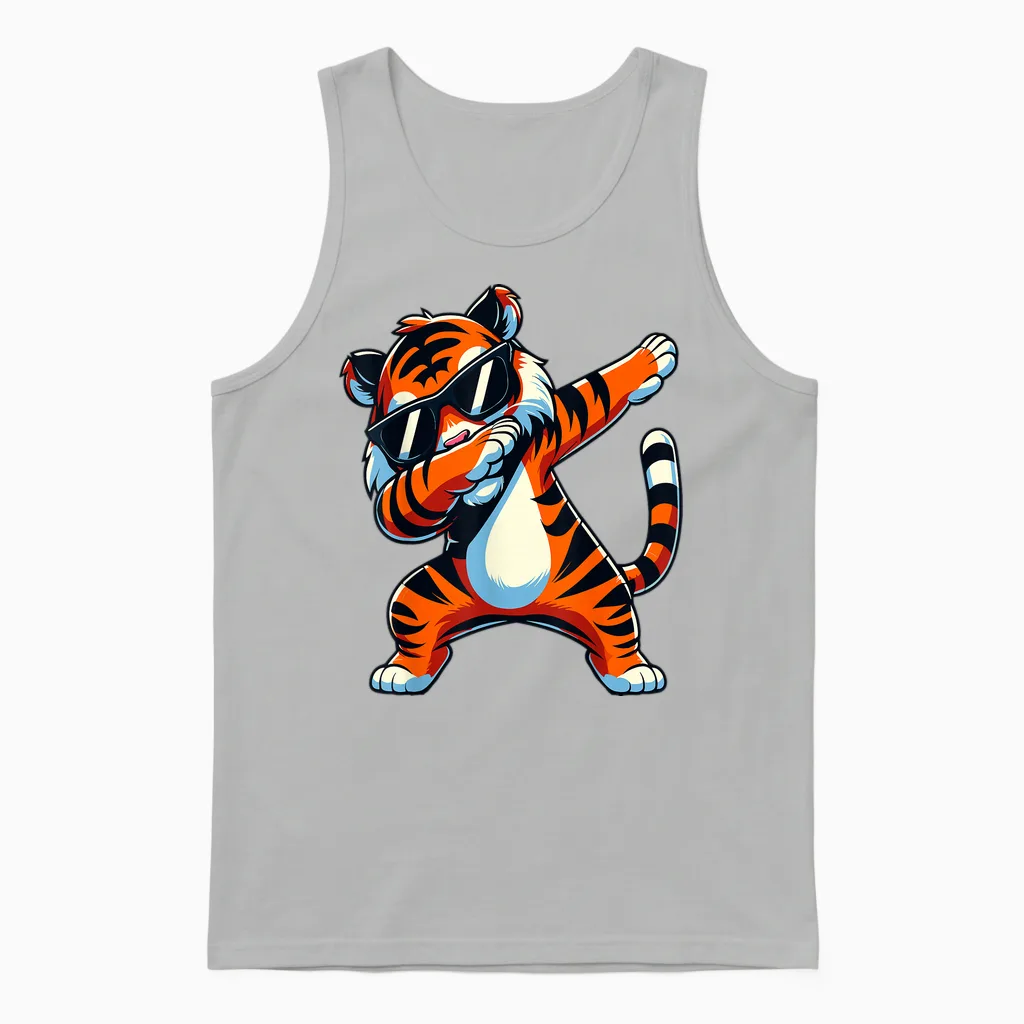 Dabbing Tiger with Sunglasses Tiger Animal Unisex Tank Top in Ash