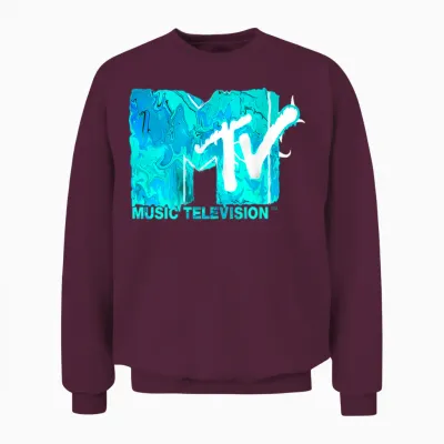 Mademark X Mtv - the Official Mtv Logo in Green Blue Liquid Flow Style Unisex Sweatshirt - Maroon
