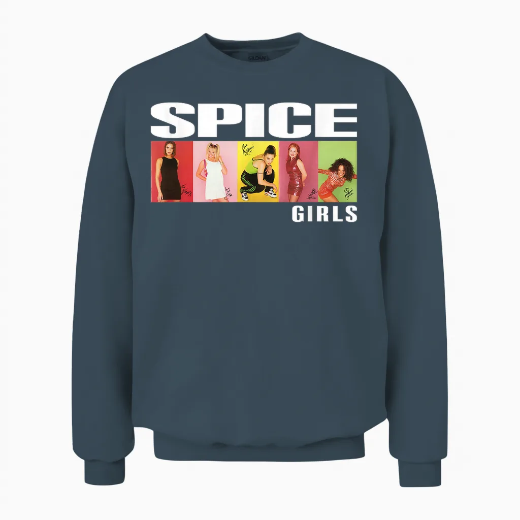 Official Spice Girls Photo Block T-Shirt, Black Unisex Sweatshirt in Dark Heather