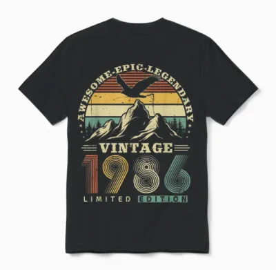 Vintage 1986 Rétro Cadeau 40 Ans Anniversaire Femmes Hommes Unisex T-Shirt - Black