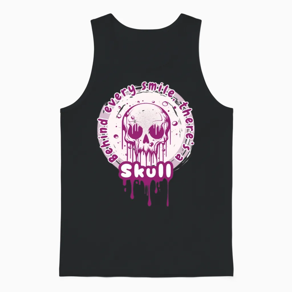 Melting Skull with Smiling Message Unisex Tank Top in Black