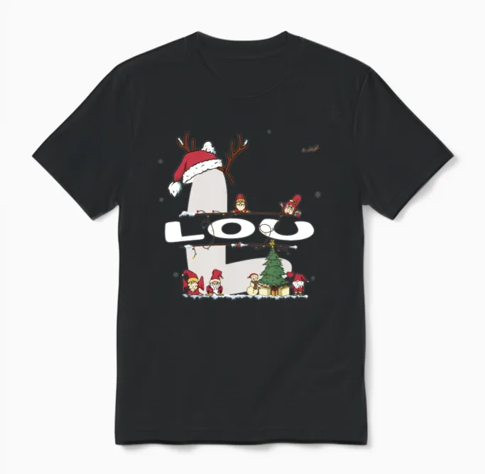Lou Christmas - Lou Name Funny Xmas Unisex T-Shirt in Black