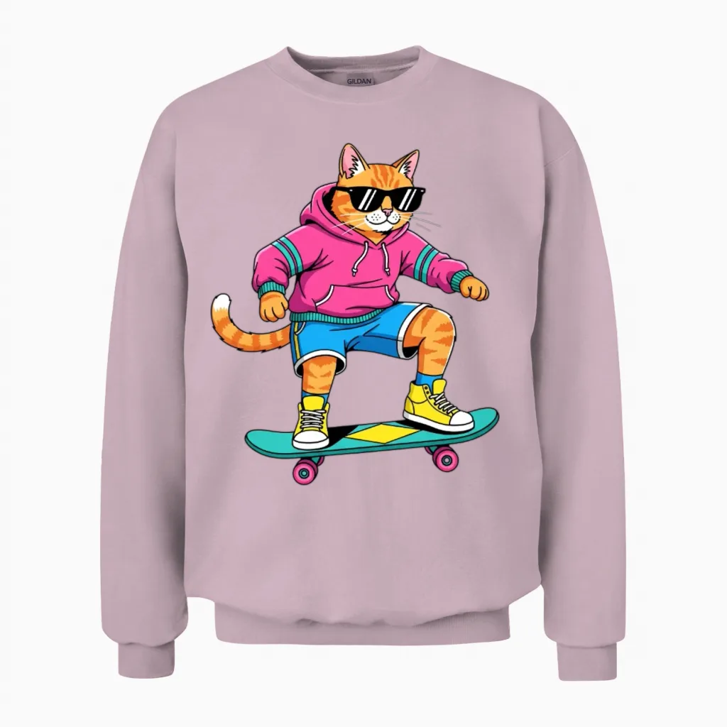 Retro Skater Tabby Unisex Sweatshirt in Light Pink