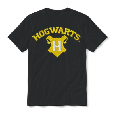 Harry Potter Hogwarts Logo Embroidery Design Unisex T-Shirt - Black