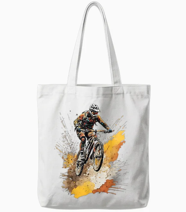 Mountain Bike Mtb Downhill Cycling E-Bike & Bicycle T-Shirt, Black Tote Bags in White