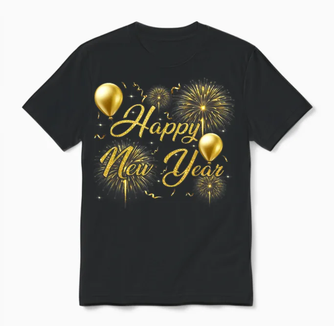 Happy New Year Eve Party 2026 Family Matching Costume Unisex T-Shirt in Black