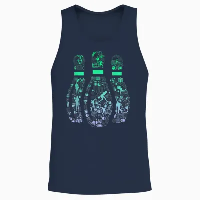 Bowling Pin T-Shirt for Bowler | Bowling Team Girls' Bowling T-Shirt, Black Unisex Tank Top - Navy