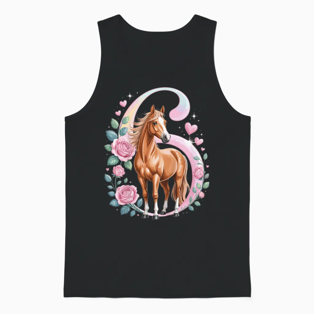 6th Birthday Horse Girl 6 Years Horse Decoration Riding Pony Unisex Tank Top in Black