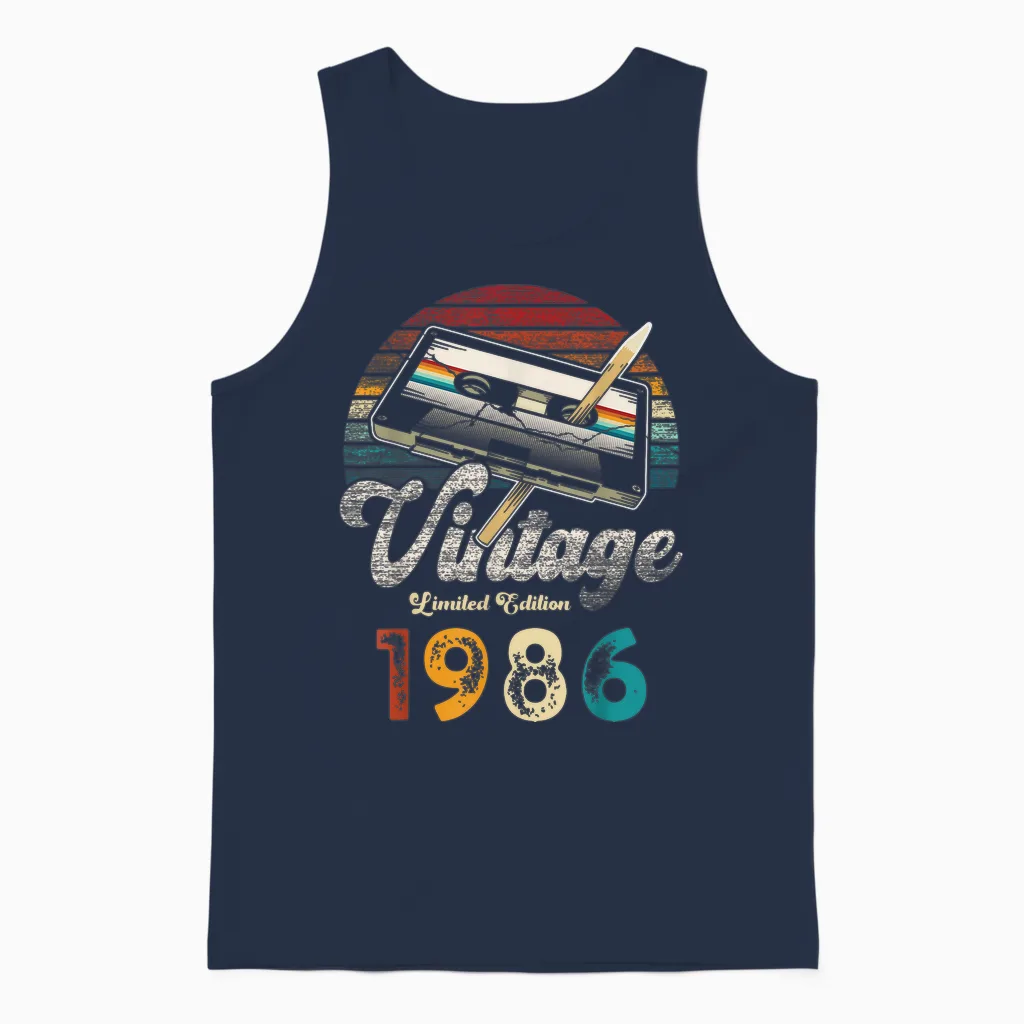 Vintage 1986 Geburtstag 40 Jahre Kassette Bleistift Unisex Tank Top in Navy