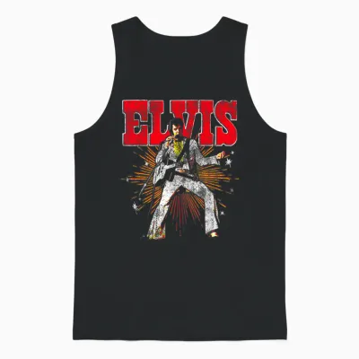 Elvis Presley Official Retro Short Sleeve Unisex Tank Top - Black
