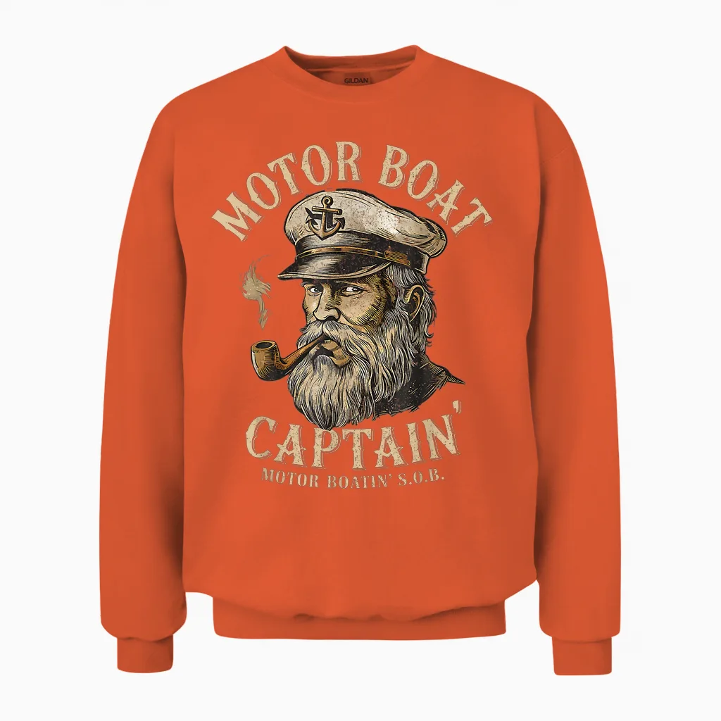 Motor Boat Captain Funny Pontoon Boating Motor Boatin Lake Unisex Sweatshirt in Orange