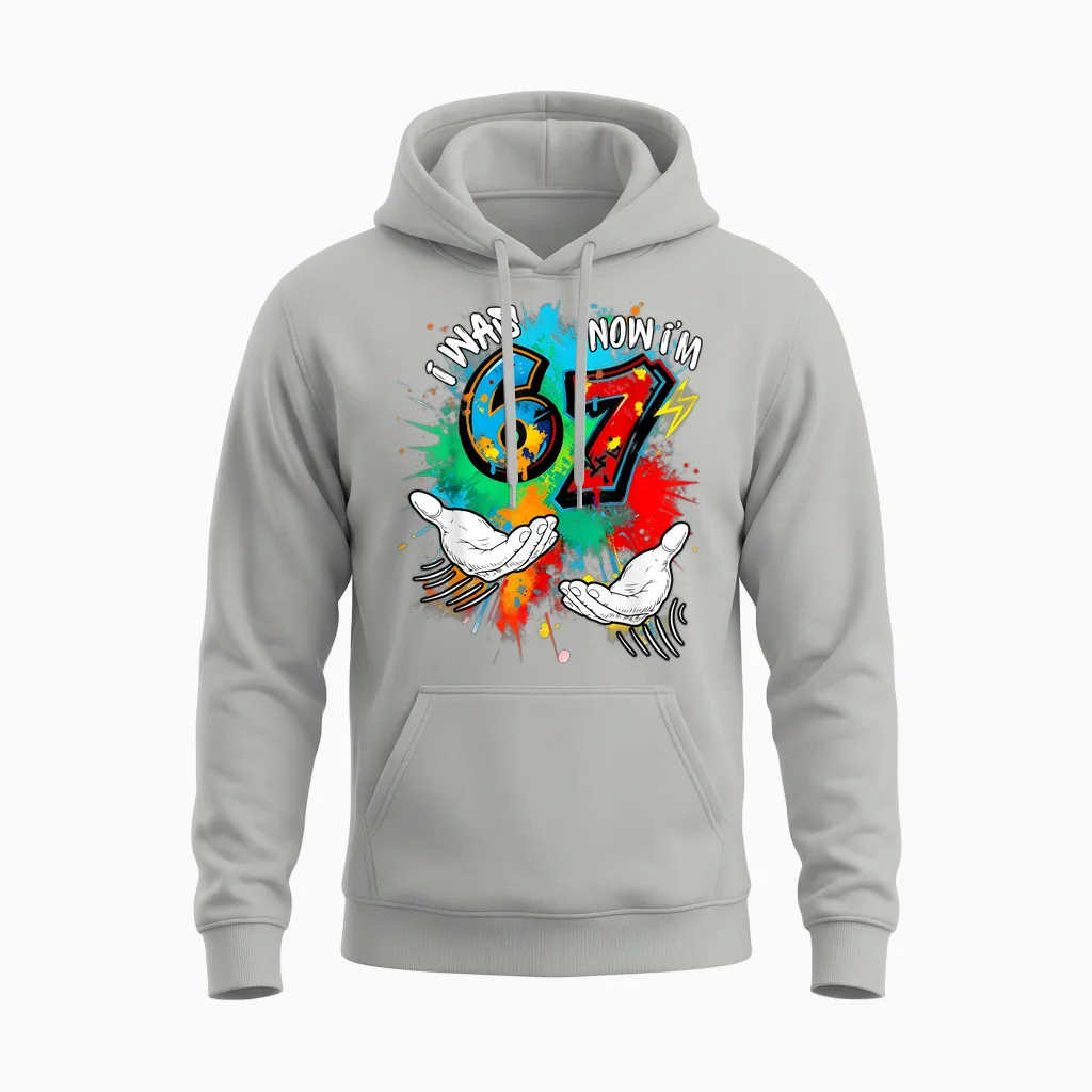 I Was 6 Now Am I 7 7th Birthday 6 7 Meme Hands Art Painting Unisex Hoodie in Ash