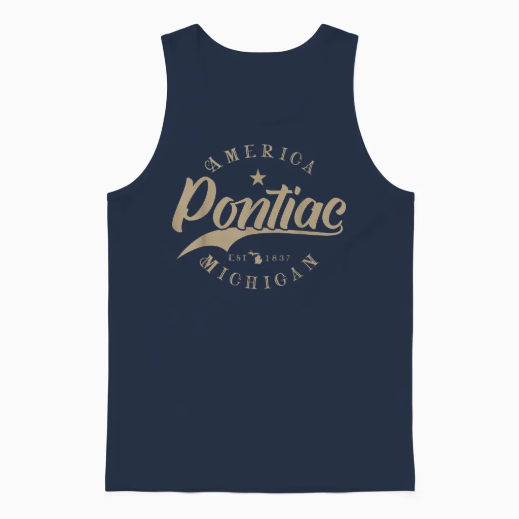 Pontiac Mi Michigan T-Shirt, Black Unisex Tank Top in Navy