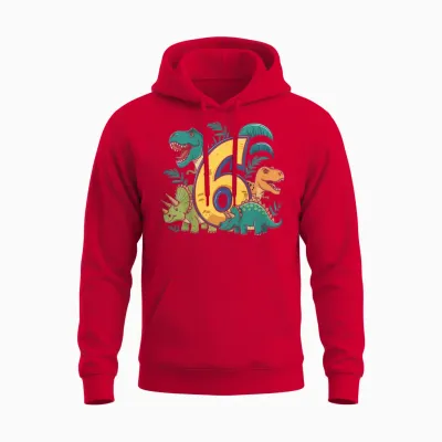 Kinder 6. Geburtstag 6 Jahre Junge T Rex Dinosaurier Dino Unisex Hoodie - Red