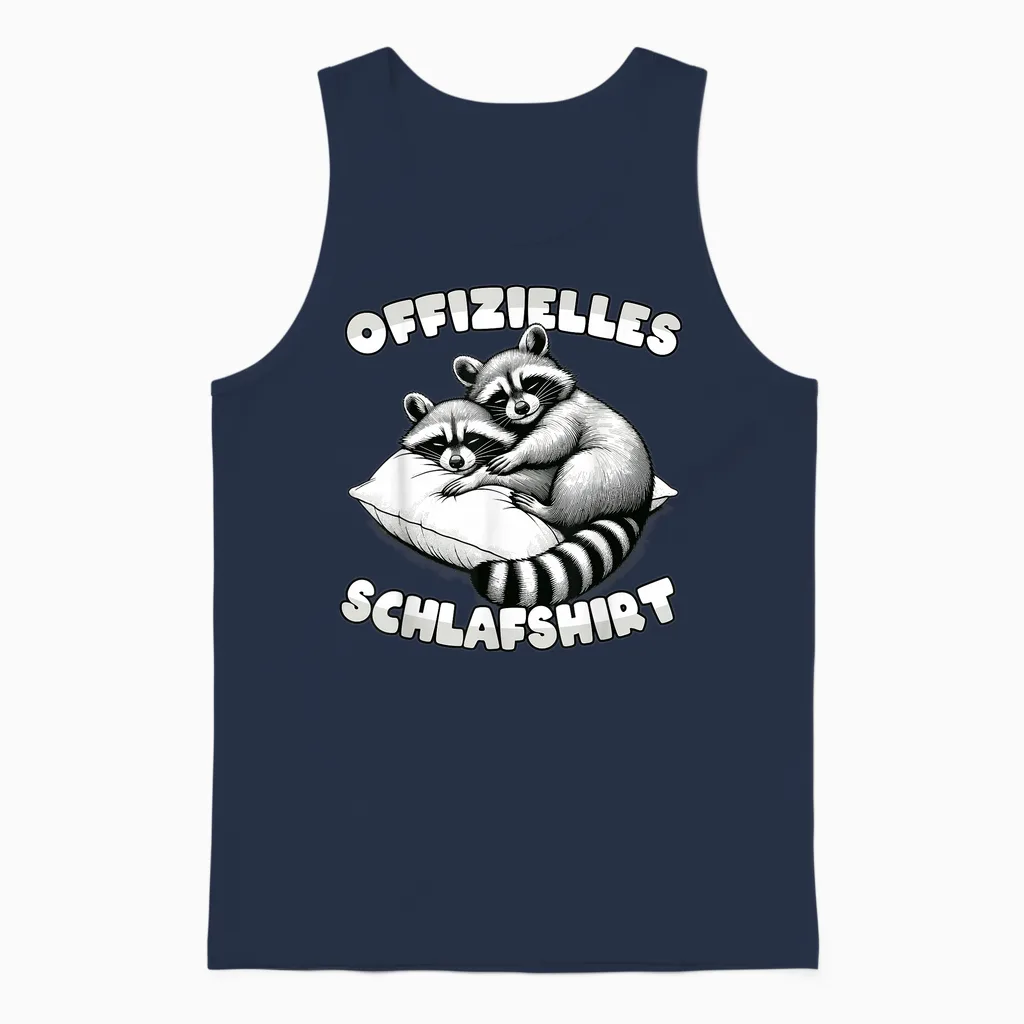 Official Sleepshirt Raccoon Pyjamas Sleep Funny T-Shirt, Black Unisex Tank Top in Navy