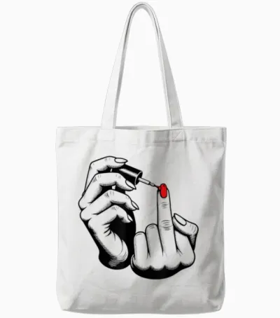 Funny Feminist Nail Polish Painting Middle Finger Feminism T-Shirt, White Tote Bags - White