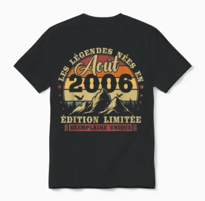 Vintage Août 2006 Cadeau Anniversaire 20 Ans Garçons Filles Unisex T-Shirt - Black