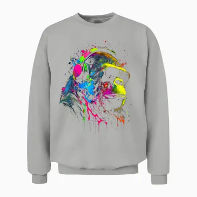 Monkey Dj with Headphones & Sunglasses Party Gorilla T-Shirt, Black Unisex Sweatshirt - Ash