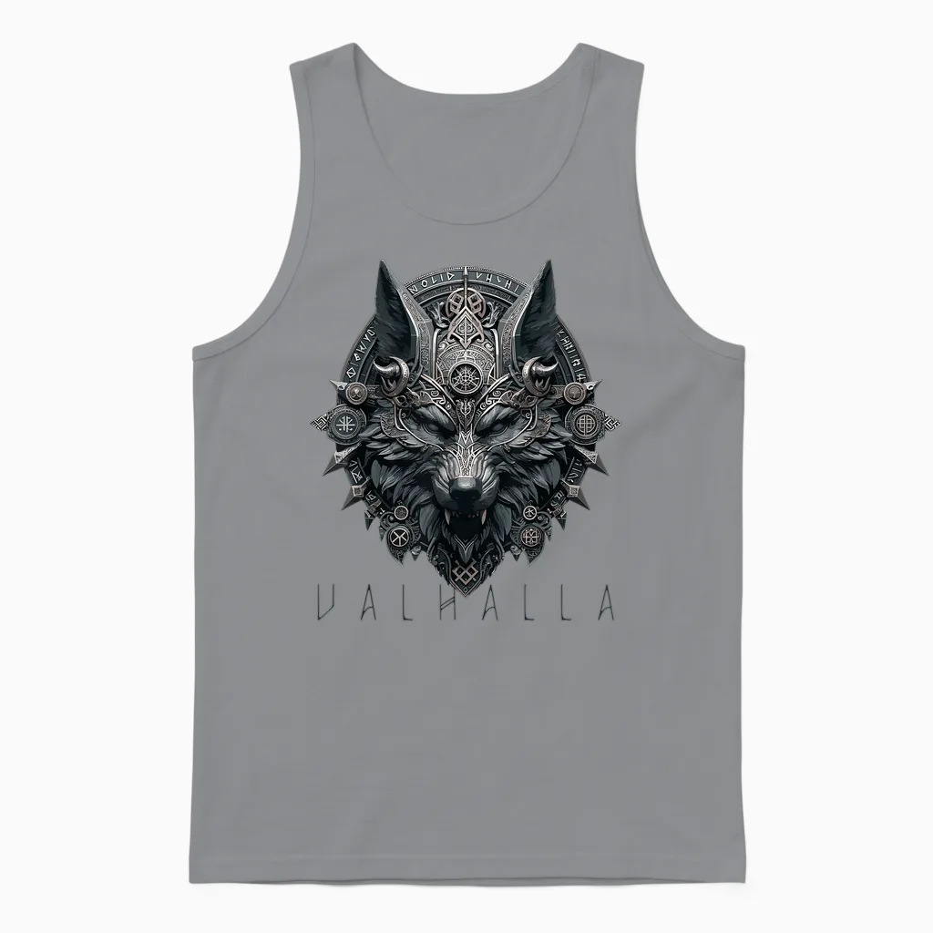 Valhalla Odin Runes Norse Wolf Mask Viking Compass Man Woman Unisex Tank Top in Sport Grey