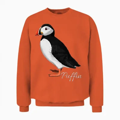Puffin Monk Bird Biologist Nature Ornithologist T-Shirt, Black, S Unisex Sweatshirt - Orange