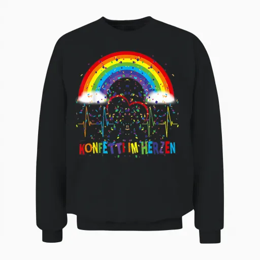 Funny Fancy Dress Party Saying Confetti in Heart Rainbow Unisex Sweatshirt - Black