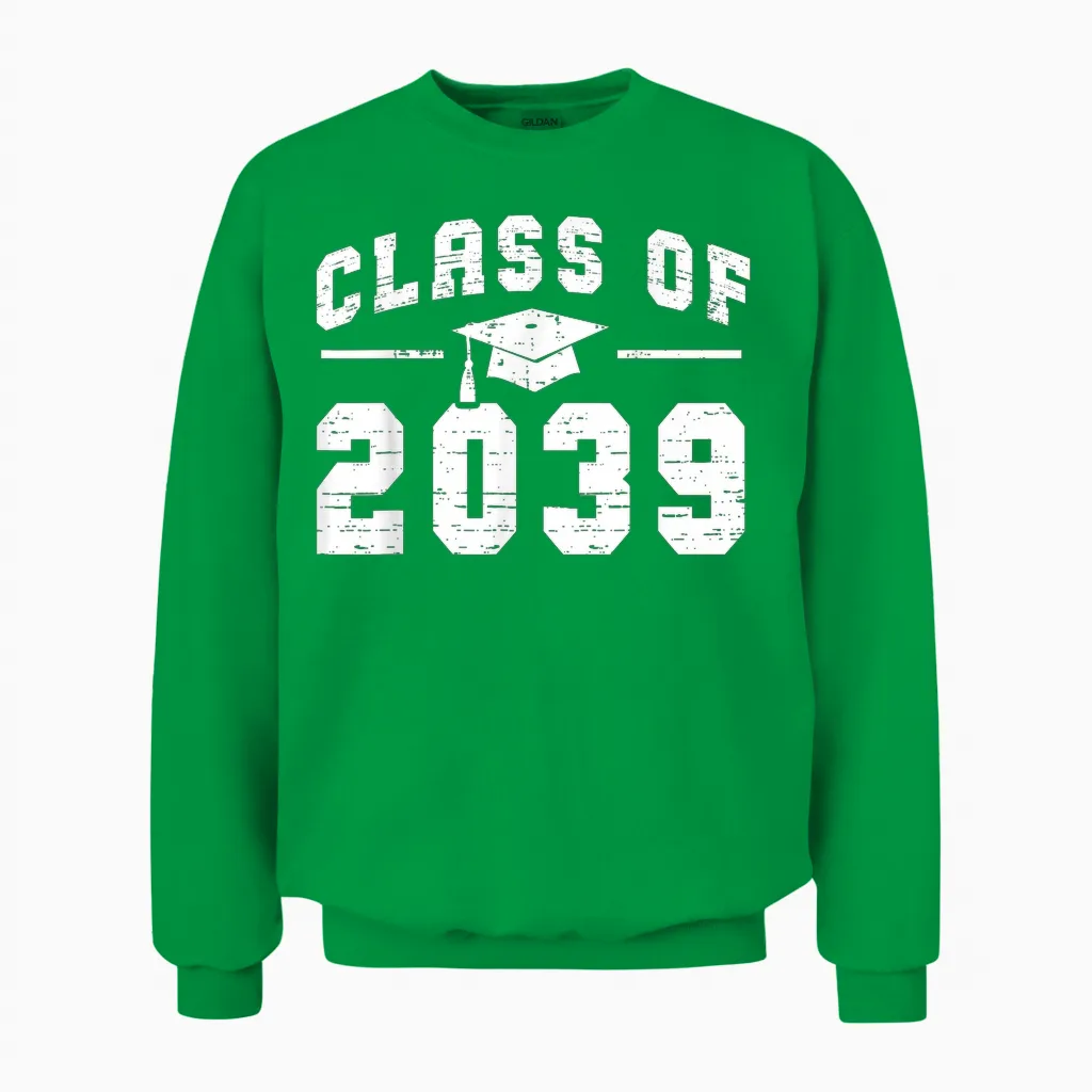 Class of 2039 Grow with Me First Day of School Graduation Unisex Sweatshirt in Irish Green