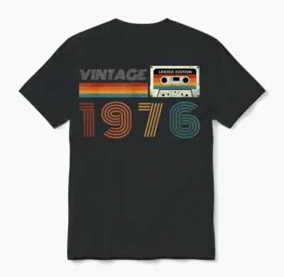 Vintage 1976 Bande Cassette Rétro Anniversaire 48 Unisex T-Shirt - Black