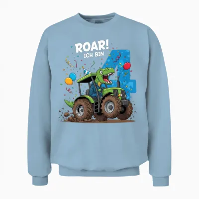 Kinder Dinosaurier Traktor Kinder Geburtstag 4 Jahre Junge Unisex Sweatshirt - Light Blue