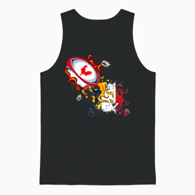 Rugby Shirt Player Child Man Flag Rooster Men Women T-Shirt, Black, S Unisex Tank Top - Black