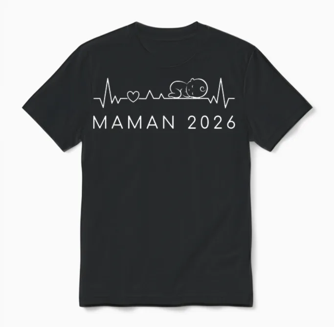 Mom-To-Be 2026 Heartbeat Pregnancy Announcement Unisex T-Shirt in Black