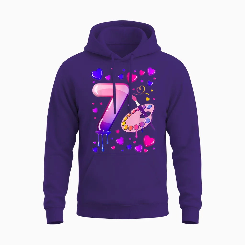 7. Geburtstag, Mädchen 7 Jahre, Malerei, Nummer 7 Unisex Hoodie in Purple