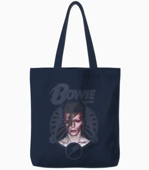David Bowie - Lightning Blue T-Shirt, Black, S Tote Bags - Navy