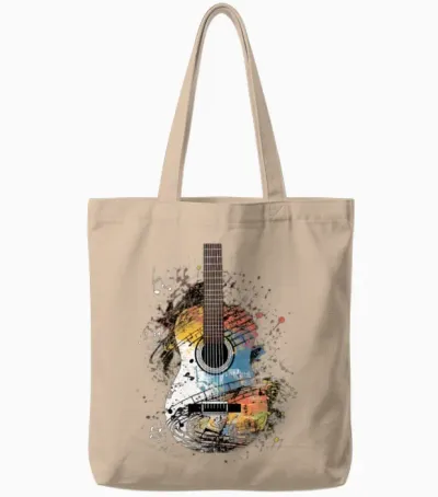 Guitar Player Guitarist Musical Notes Band Music Tote Bags - Natural