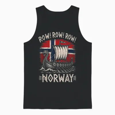 Row Row Row Norway Flag Funny Viking Longship Norse Uff Da Unisex Tank Top - Black