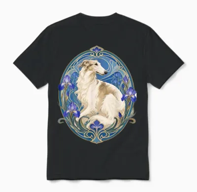 élégant Lévrier Russe Borzoi Art Nouveau Unisex T-Shirt - Black